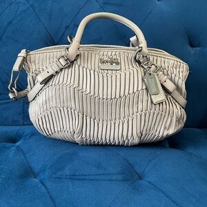 Coach Madison Sophia Bag Gathered Pearl Grey Leather Satchel Bag in Light Gray
